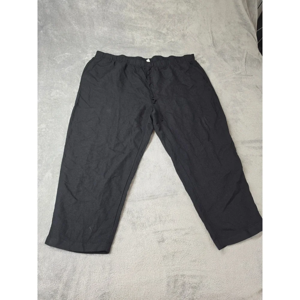 HM Womens XXL Black Linen Blend Drawstring Elastic Waist Relaxed Crop Pants